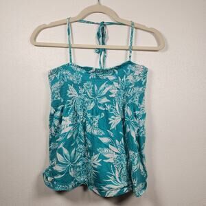 Y2k H&M L.O.G.G. Halter Eslatic Blue Boho Floral Flowers Shirt Top Medium Hawaii